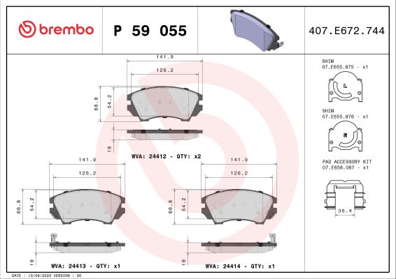 A.B.S. P 59 055 BREMBO Bremsbelagsatz, Scheibenbremse